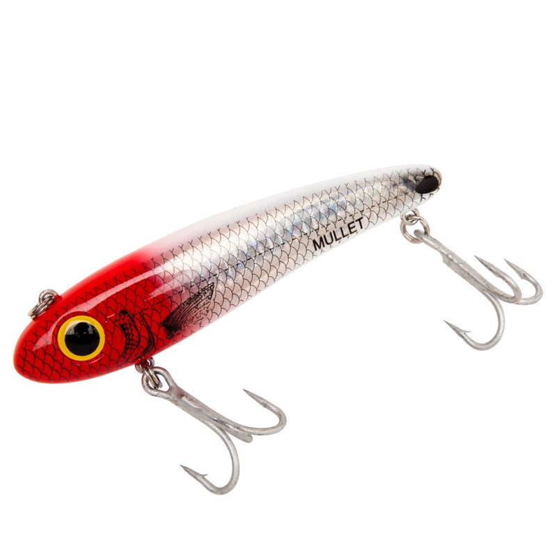 Bomber Lures Mullet Slow-Sinking Twitch, Walking Saltwater Fishing Lure, Excellent for Speckled Trout, Redfish, Stripers and More, 3 1/2", 5/8 oz, Red Head Flash - Image 1